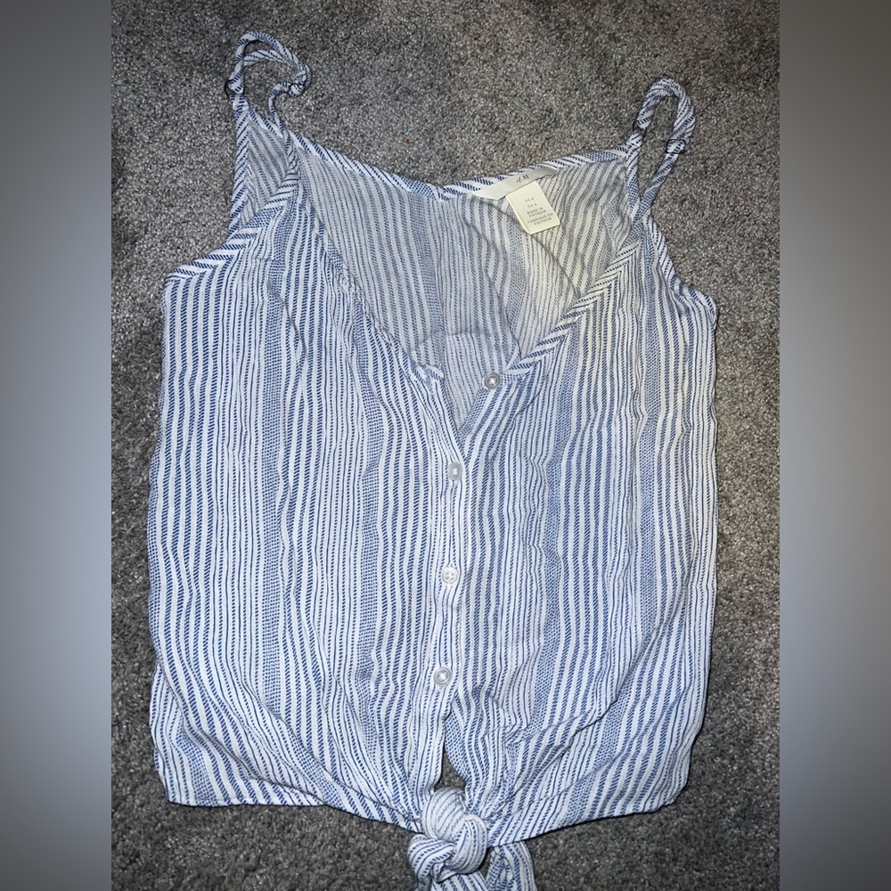 Hm tank top white with blue stripes crop top